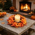 thumbnail image 6 of Thanksgiving Candle Ring, Autumn Pumpkin and Maple Leaf Candle Wreath with Harvest Pumpkin and Berry, Seasonal Candle Centerpiece for Fall Home Table Decor, 6 of 7