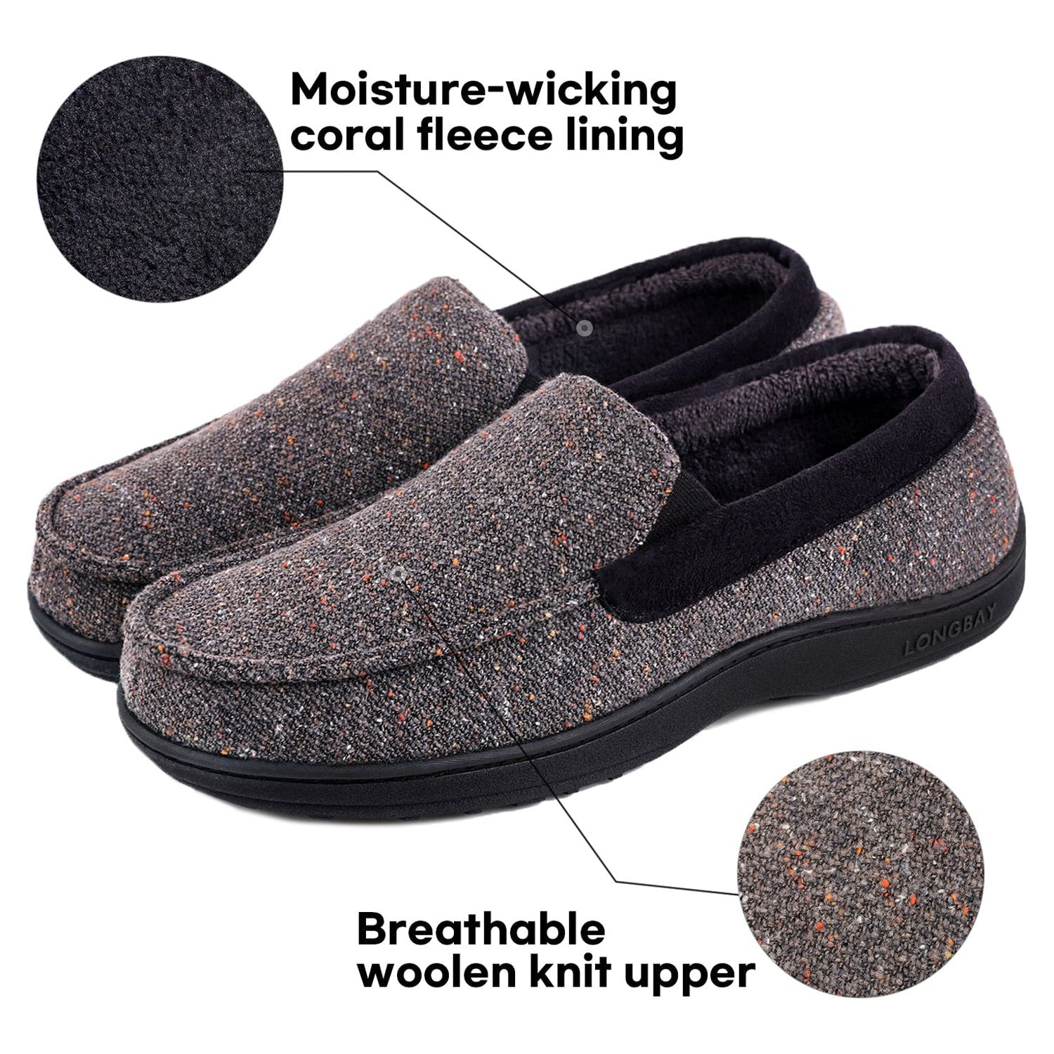 LongBay Men's Cozy Moccasin Slippers With Memory Foam photo 5