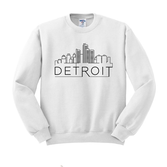 Skyline Detroit Michigan Sweatshirt Unisex Large White