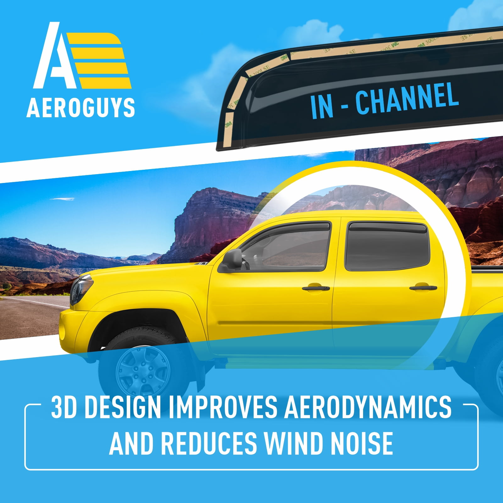 AEROGUYS Extra Durable Window Deflectors in-Channel Window Visors Rain Guards Fit for Toyota Tacoma 2005-2015 Double Cab, Sun Visors, Wind VentVisors, Exterior Truck Accessories - 4 pcs. AG0742