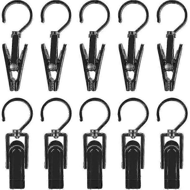 20 Pack Hook Accessory Clips - Plastic Hangers with Clamp and Notches Rotating Hooks Clips for Shoes/Boots Black