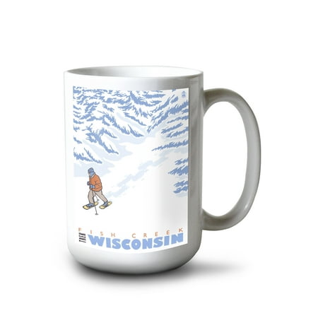 

15 fl oz Ceramic Mug Stylized Snowshoer Fish Creek Wisconsin Dishwasher & Microwave Safe