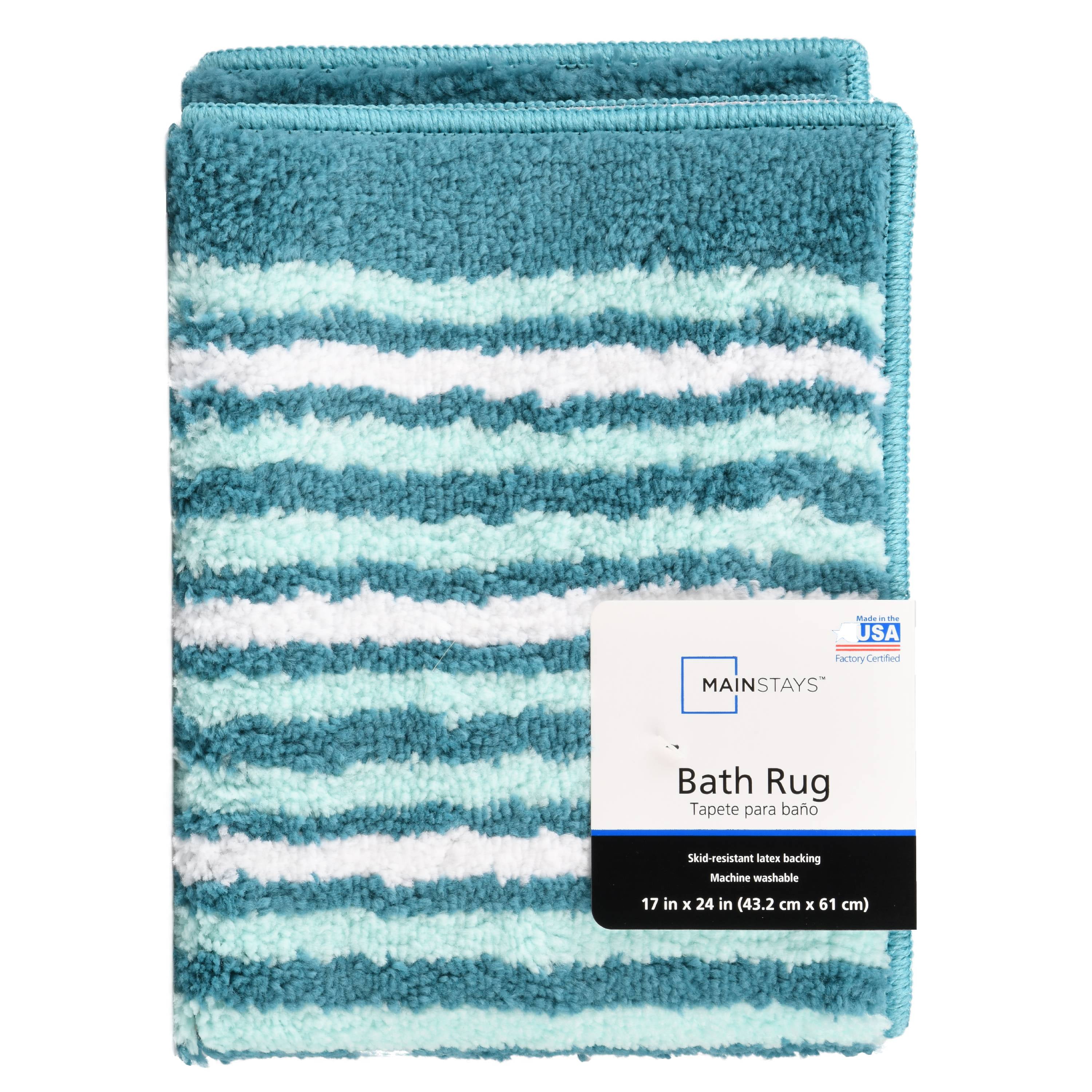 New Mainstays 2 Pc Plush Microfiber Bath Rug Set Pink Purple White Stripe