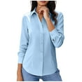 thumbnail image 5 of dazeni Womens Dress Shirts for Petite Long Sleeve Button Down Shirt Wrinkle Free Business Casual Blouse Solid Lapel Office Work Tops Light Blue Small, 5 of 7