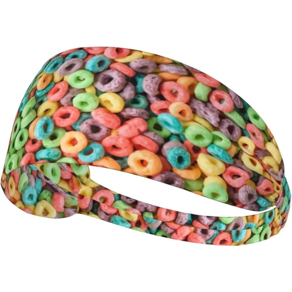Fruit Hoops Cereal Workout Headbands for Women, Sweatbands for Men, Elastic Exercise Headband for Fitness Running Yoga, Black, SYD1177