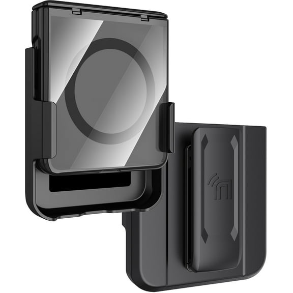 Nakedcellphone Electro Combo for Samsung Galaxy Z Flip 7 Phone Case with Belt Clip Holster Holder - Built-In Screen Protector - Hinge Cover - Compatible with MagSafe - Black/Clear