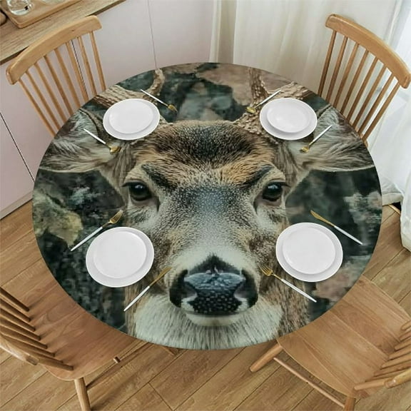 Patifu Deer Antlers Camouflage Round Tablecloth Waterproof Resistant Fabric Table Cover 100% Polyester Stain-Resistant Washable Indoor Outdoor Restaurant Wedding Party Table Cloth 31"-35