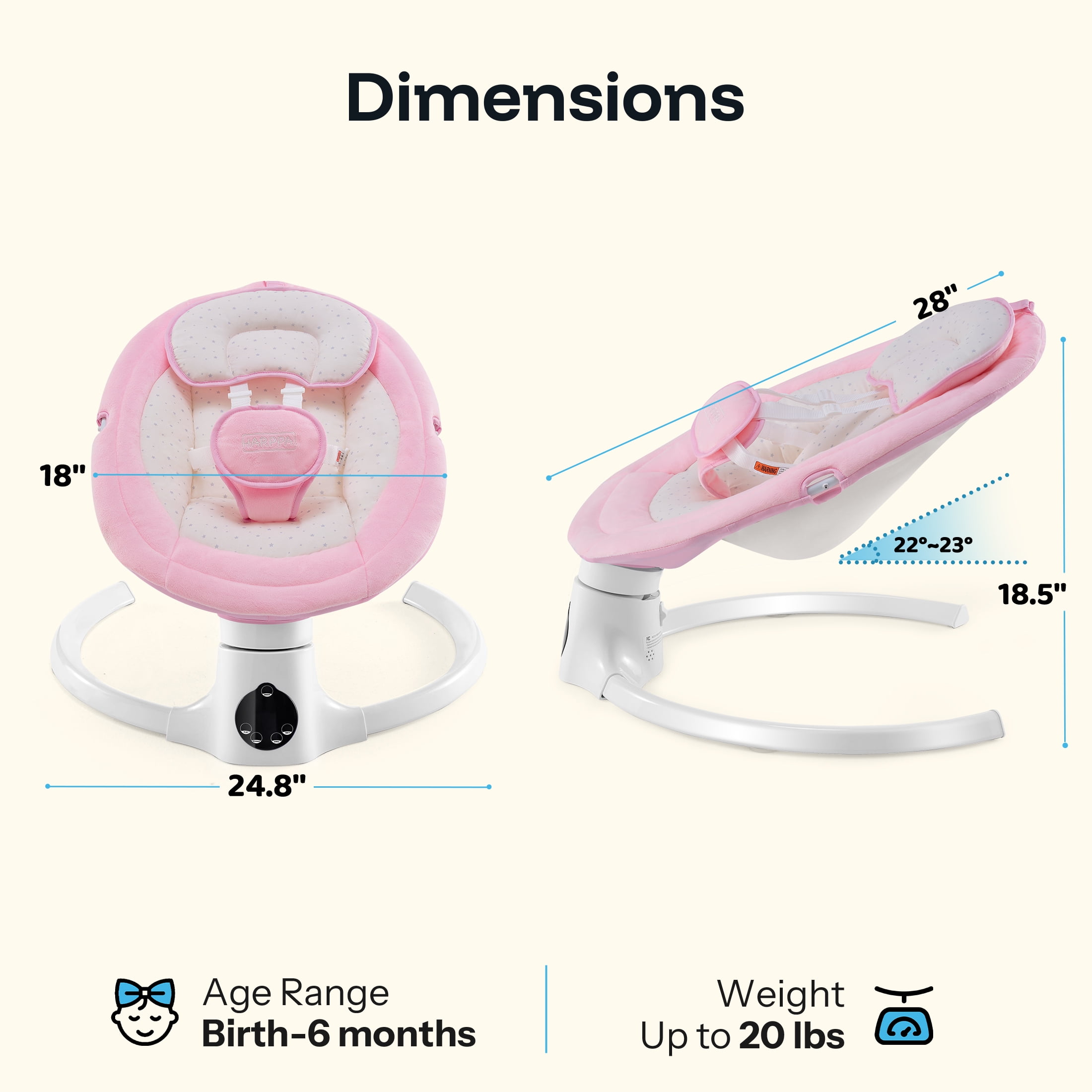 HARPPA Baby Swing for Girl with Remote Control, 5 Sway Speed, 10 Lullabies, Pink