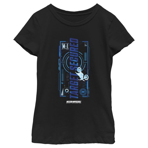 Girl's Mission: Impossible Dead Reckoning Target Secured Blue  Graphic Tee Black Small