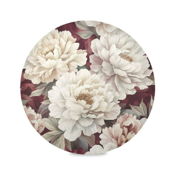 WOBOGO Elegant Peonies Round Placemats Set of 1 Heat Resistant Washable Kitchen Table Decorations 15.4in