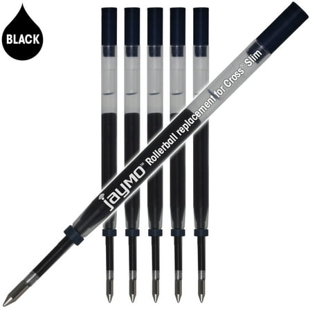 Jaymo Replacement for Cross Slim 8910-1 - Measures 4 in / 102 mm Long - Gel Rolling Ball Pen Refill - 6 Black