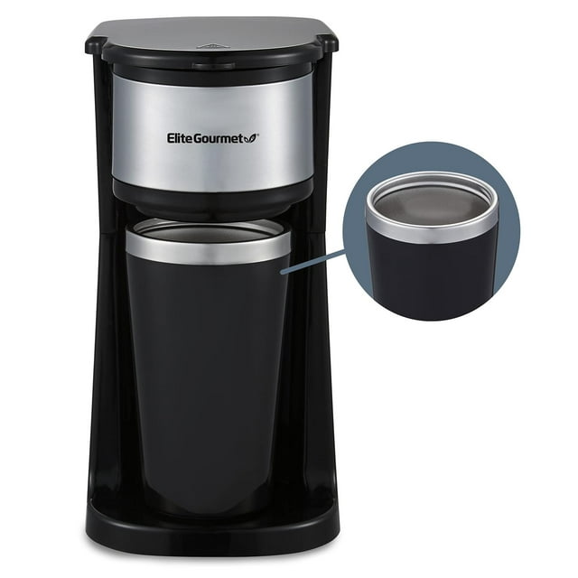 Elite Gourmet EHC112 - Cafetera compacta personal de una sola reserva incluye taza térmica de viaje
