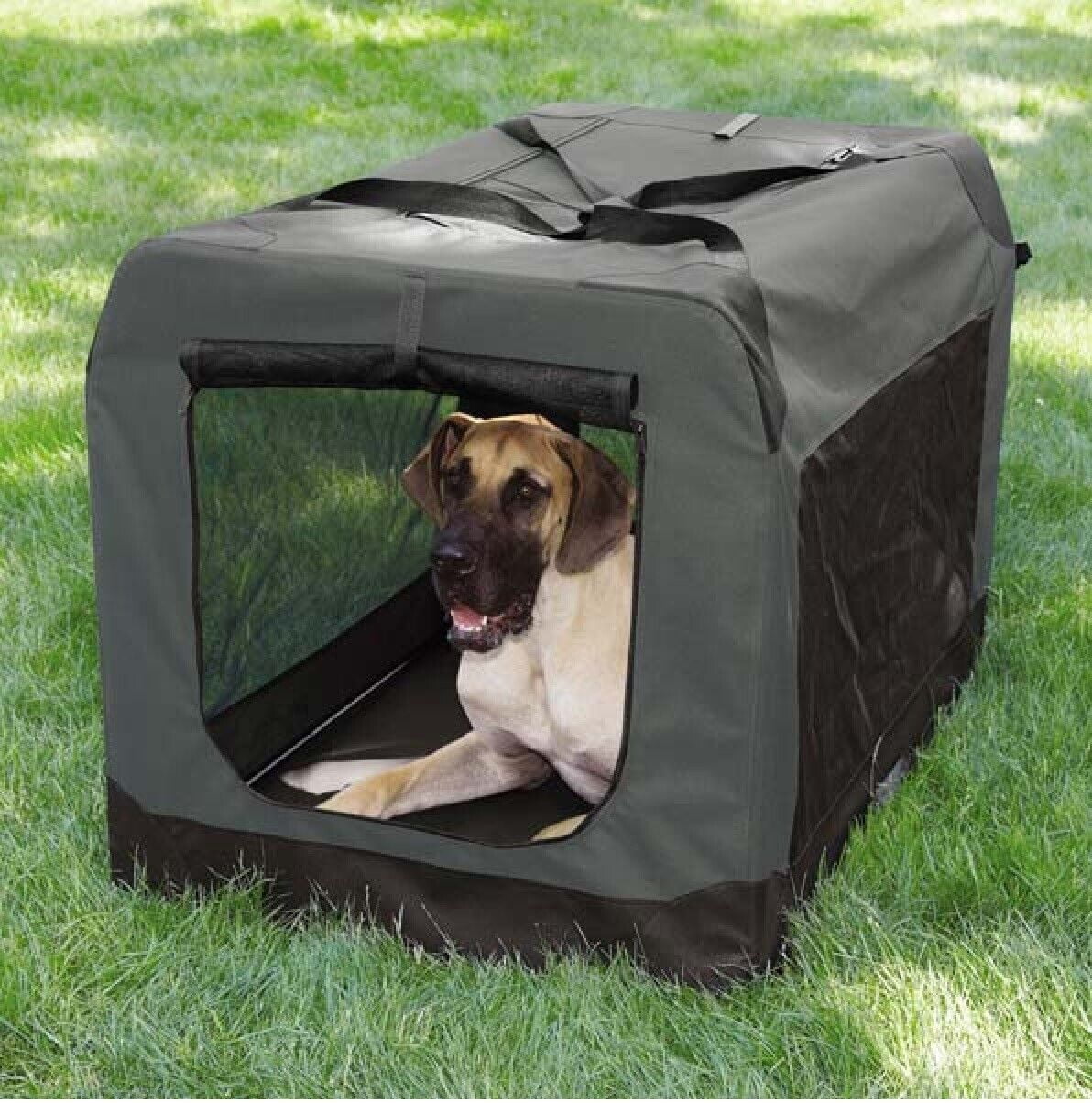 Dog Crate Soft Side Collapsible Charcoal Sturdy Light Weight Portable Travel (Large 40" x 27" x 27")