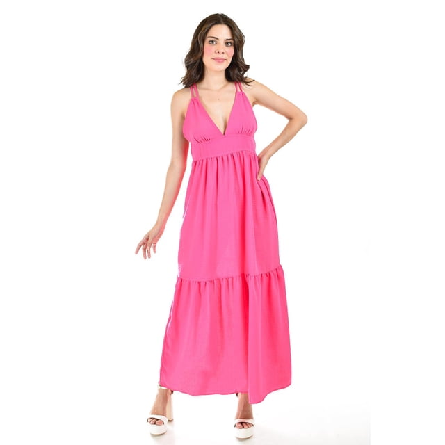 Maxi vestido doble tirante Roman Fashion /Juvenil, 14059 (Fiusha) fucsia G