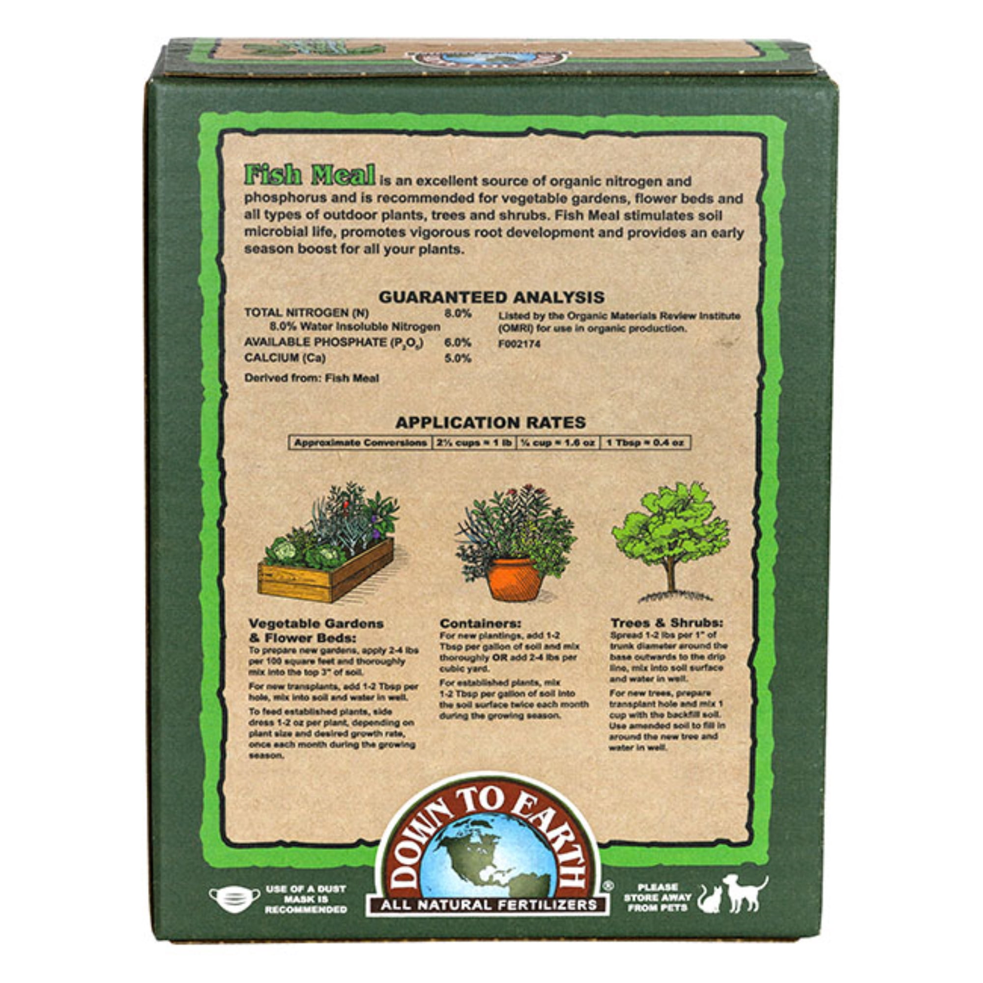 Down to Earth Fish Meal Natural Fertilizer 8-6-0 OMRI, 4lbs