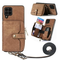 for Samsung Galaxy A42 5G Wallet Case, Crossbody Phone Purse with Card Holder for Women, Zipper PU Leather Carrying Cover Gift with Shoulder Strap Kickstand Anti-drop for A42 5G - Brown