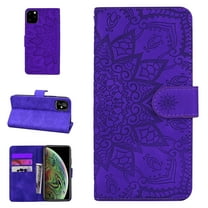 Mantto Magnetic Wallet Case for iPhone 12 and iPhone 12 Pro Women Card Holder Flip Cover Embossed Mandala Flower Kickstand PU Leather Magnetic Folio with Strap For Apple iPhone 12/12 Pro, Purple