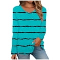 thumbnail image 4 of UTSJKR Womens Fall Casual Tops Striped Print Crew Neck Blouses Vacation Loose Fit Basic Pullover Workout T Shirts Long Sleeve Tunic Tops 2024 Fashion Light Blue L, 4 of 4
