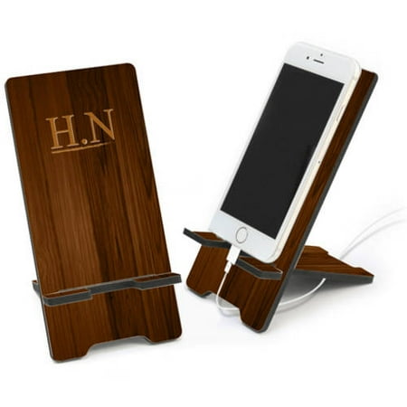 Custom Walnut Wood Color Initial Cell Phone Stand