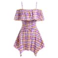 thumbnail image 1 of Talla grande Hombro frío con volantes a cuadros Tanki Partyini Rosegal  Camisetas tallas grandes, 1 of 5