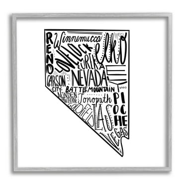 Stupell Industries Nevada Cities Typography Graphic Art Gray Framed Art Print Wall Art, Design by The Saturday Evening Post