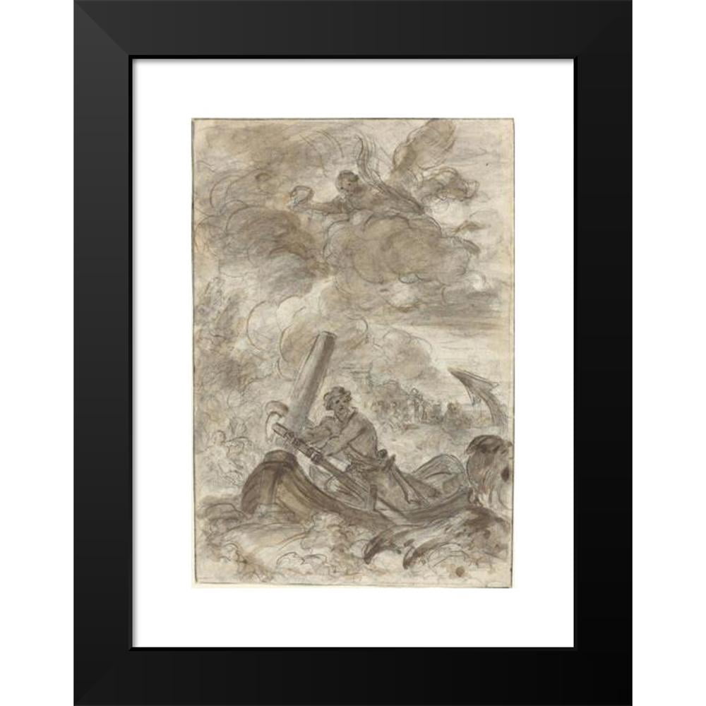 Jean-Honoré Fragonard 11x14 Black Modern Framed Museum Art Print Titled - Orlando Kills the Orc with an Anchor