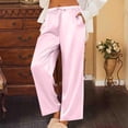 thumbnail image 5 of Women's Silk Satin Pajama Pants Loose Fit Lounge Wide Leg Elastic Waist Comfy Sleepwear Drawstring with Pockets Pink, 5 of 8