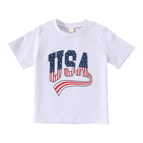 XXWXYD Clearence Patriotic 4th of July Baby Shirts - American Flag Independence Day Short Sleeve Tee with Fireworks Design, Comfortable Cotton Holiday Outfit for Toddler Boys Girls