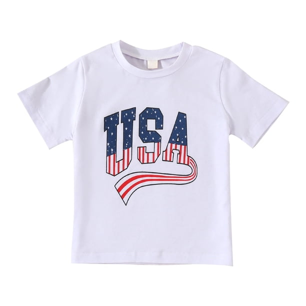 Gibobby Playera Térmica Ligera Camiseta de manga corta para el día de la independencia de verano para niños pequeños, bebés, niñas, niños, 4 de julio(Blanco, 12-24 Meses)