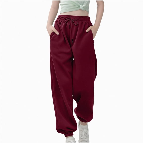NLOMOCT Sweatpants Baggy Sweatpants for Girls Baggy Wide Leg Sweat Pants Oversized Drawstring Joggers Kids Cute Fall Clothes Red,5-6 Years