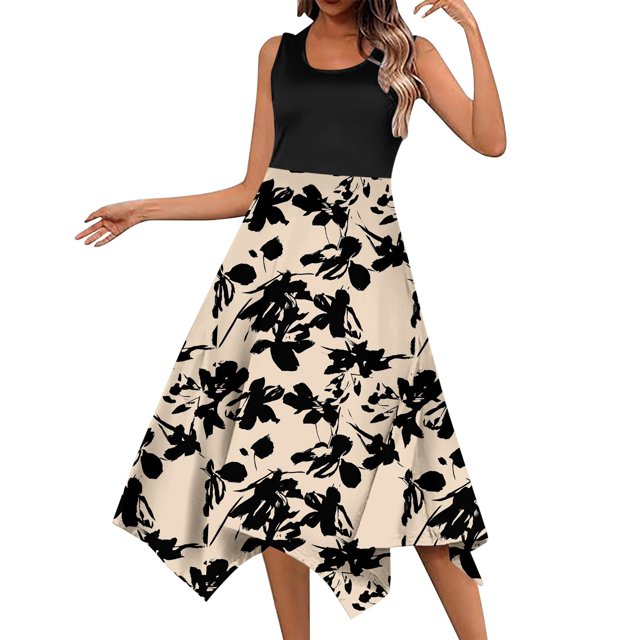 Daznico Robe d'Été for Women, Robe Longue d'Été Décontractée Fluide Florale Élégante pour Femmes, Robes d'Été for Women