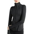 thumbnail image 4 of Genuiskids Women's Yoga Coat Running Track Cycling Workout Jacket Solid Color Long Sleeve Side Pockets Mock Neck Front Zipper Slim Fit Sports Jacket Outerwear, 4 of 6