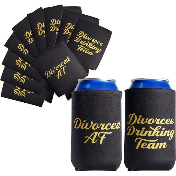 Brosash Divorce Party Can Coolie - Pack of 10 Black Can Coolers with Gold Text | Divorce Gifts for Women & Men