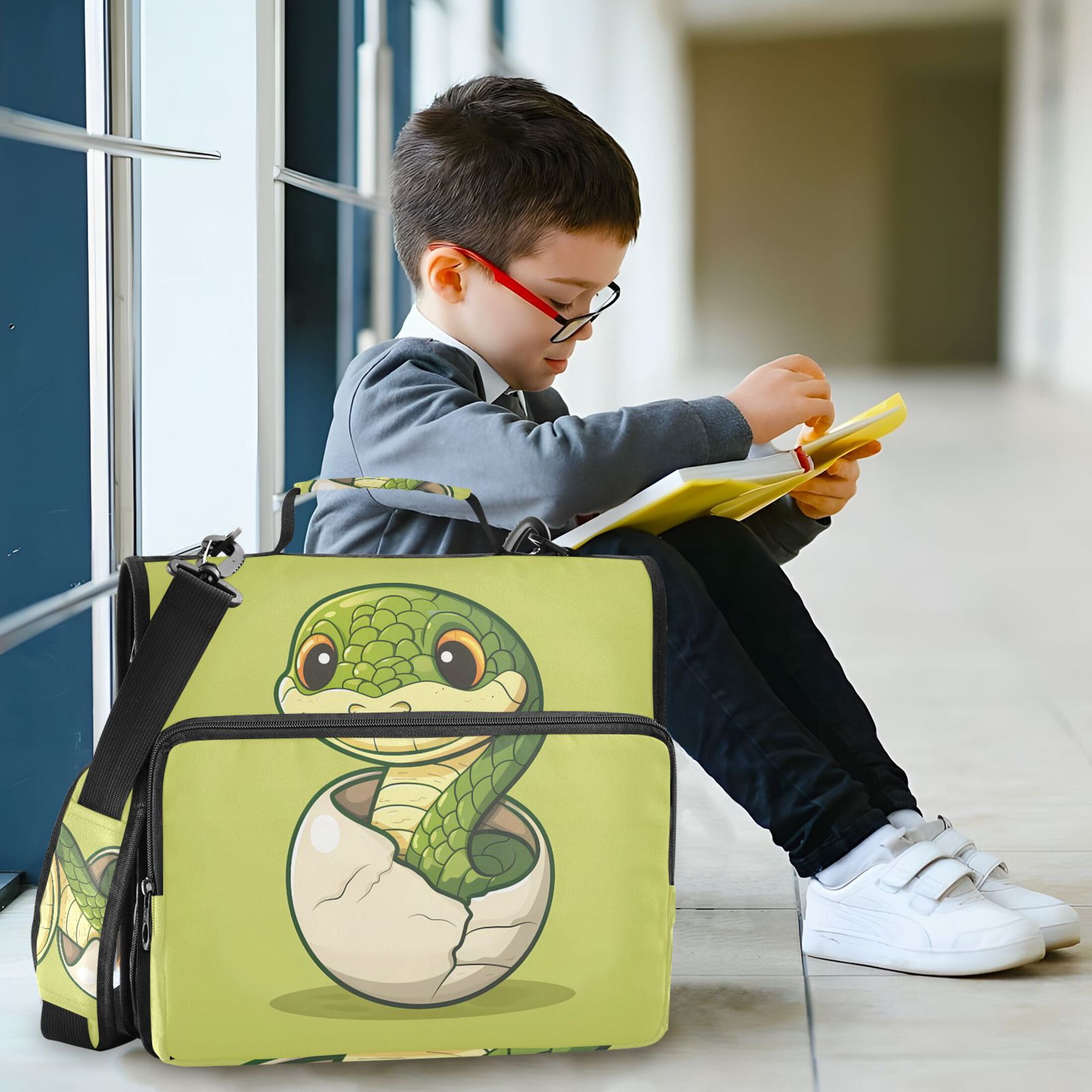 3 Ring Zipper Binder with Shoulder Strap Waterproof Trapper Keeper 2 Inch D-Ring 500 Sheets Capacity Cute Snake in Eggshell