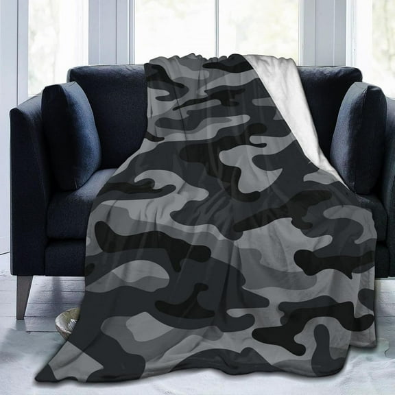 Military Camouflage Pattern Throw Blanket Ultra Soft Warm All Season Black and Grey Camo Decorative Fleece Blankets for Bed Chair Car Sofa Couch Bedroom 60"X50"