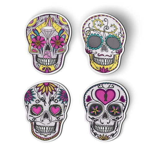 Set of 4 Sugar Skulls Dia de los Muertos Mexican - 3" each Magnet for Car Locker Refrigerator