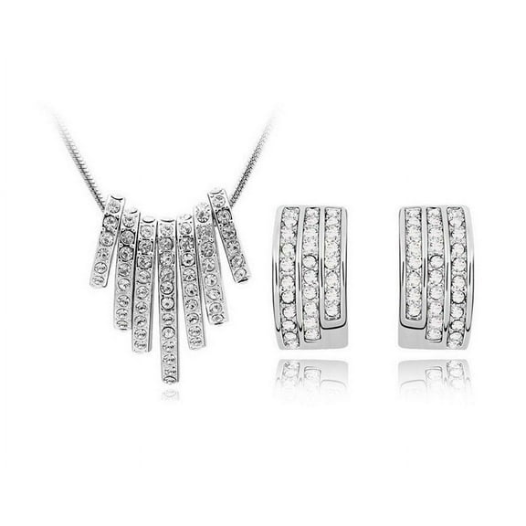 KATGI Fashion 18K White Gold Plated Elegant Rings Austrian Crystal Pendant Necklace and Earring Set