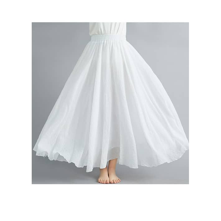 Women Bohemian Cotton Linen Double Layer Elastic Waist Long Maxi Skirt  White - Walmart.com