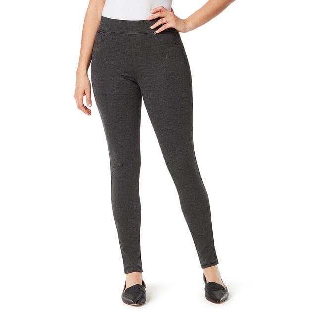 Pantalones Gloria Vanderbilt Avery Ponte Slim con Cintura Elástica Gris Jaspeado