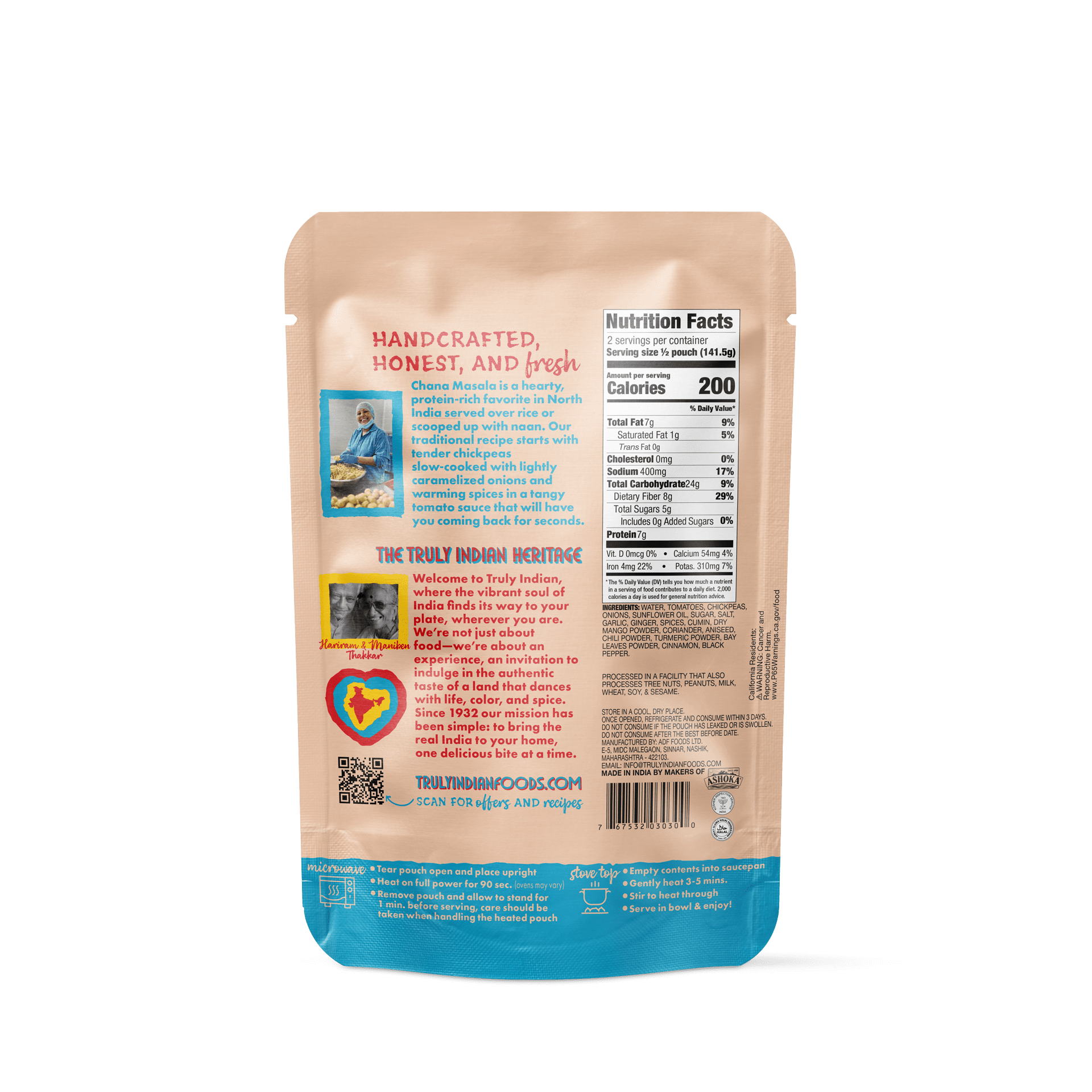Truly Indian Curried Chickpeas, Chana Masala, "Ready-to-Eat" Indian Meal, Vegan & Microwaveable, 10 oz (6 pack)