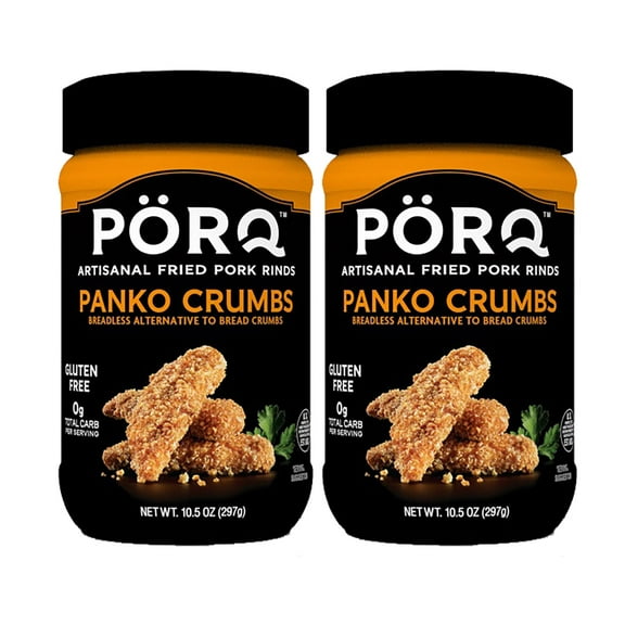 Artisanal Fried Pork Rinds, Panko Crumbs, Breadless Alternative to Bread Crumbs, Zero Carbs, Gluten & Keto Friendly, 10.5-Ounce Bottle (Pack of 2)
