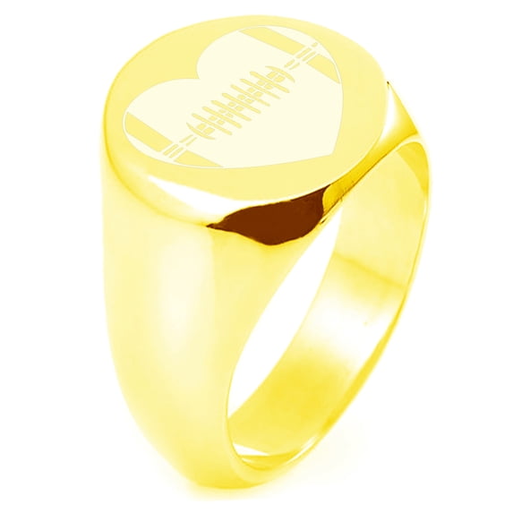 Sterling Silver Love Football Heart Engraved Round Flat Top Polished Ring