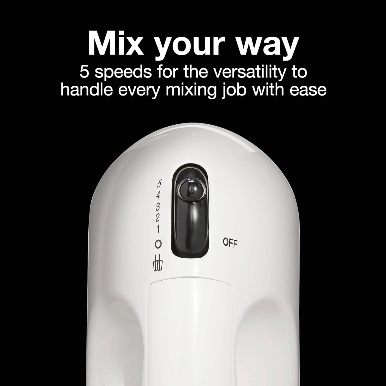 Easy Mix 5-Speed Electric Hand Mixer with Bowl Rest, Compact and Lightweight, 100 Watts of Peak Power, White (62515PS)