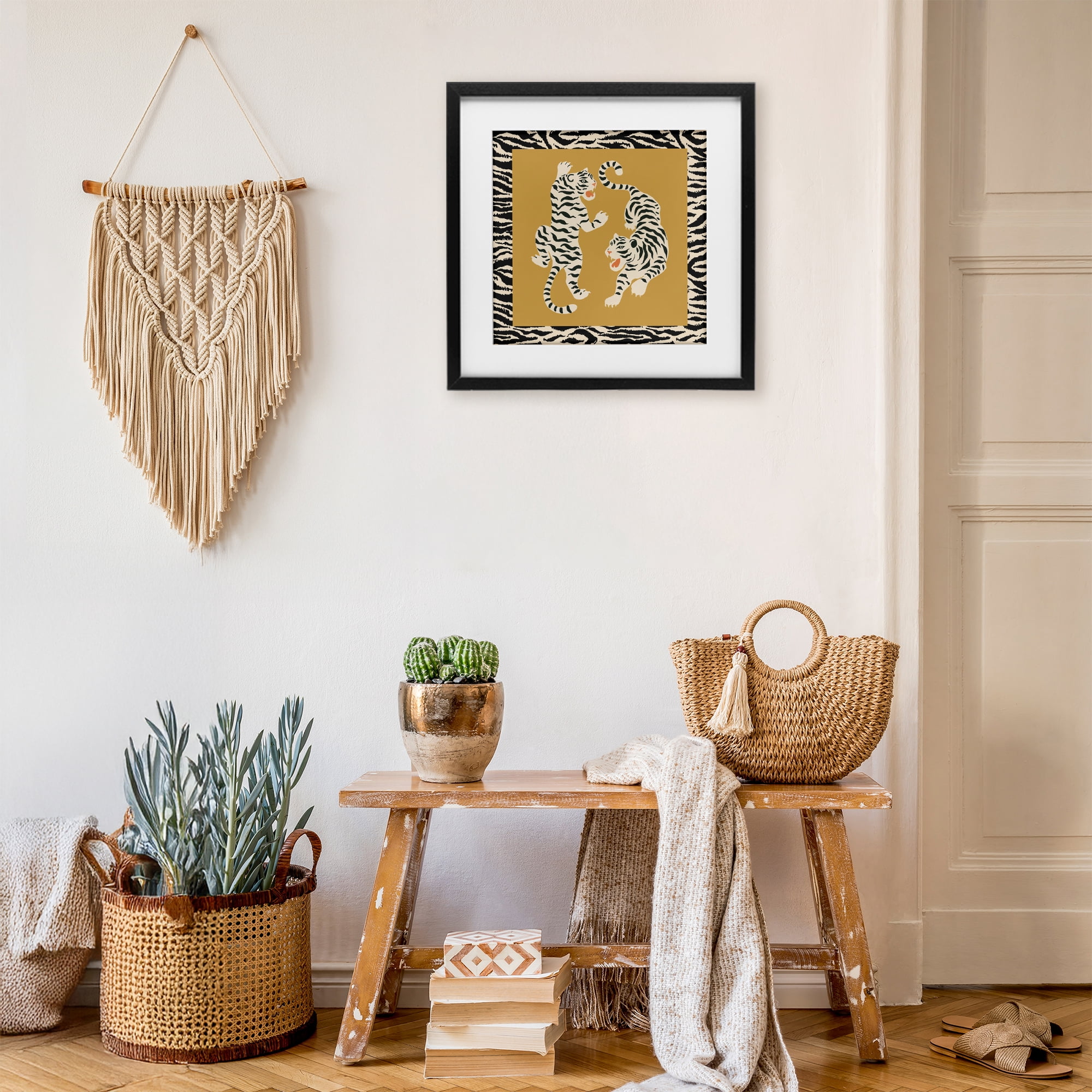 Stupell Industries Boho Twin Tiger Stripes Black Framed Print Under Glass, design by Karolina Sato