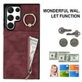 thumbnail image 3 of ELEHOLD for Samsung Galaxy S22 Ultra 6.8" Vintage Leather Wallet Case,Practical Card Holders RFID Blocking Zipper Wallet Kickstand Ring Holder Shockproof Anti-Scratch Case for Women Men,Winered, 3 of 8