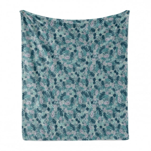 Leaves Soft Flannel Fleece Throw Blanket, Flourishing Beauty Spring Summer Branches Digital Pattern, Cozy Plush for Indoor and Outdoor Use, 50" x 60", Pale Mauve Dark Teal, by Ambesonne