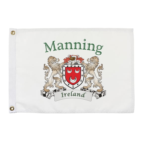 Manning Irish Coat of Arms Small White Flag - 16"x10.5" inches