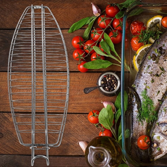 DRAFIDEEP Stainless Steel Fish Grill Basket for Outdoor Camping and BBQ, Portable Rack with Clamp for Even Heat Distribution Cooking
