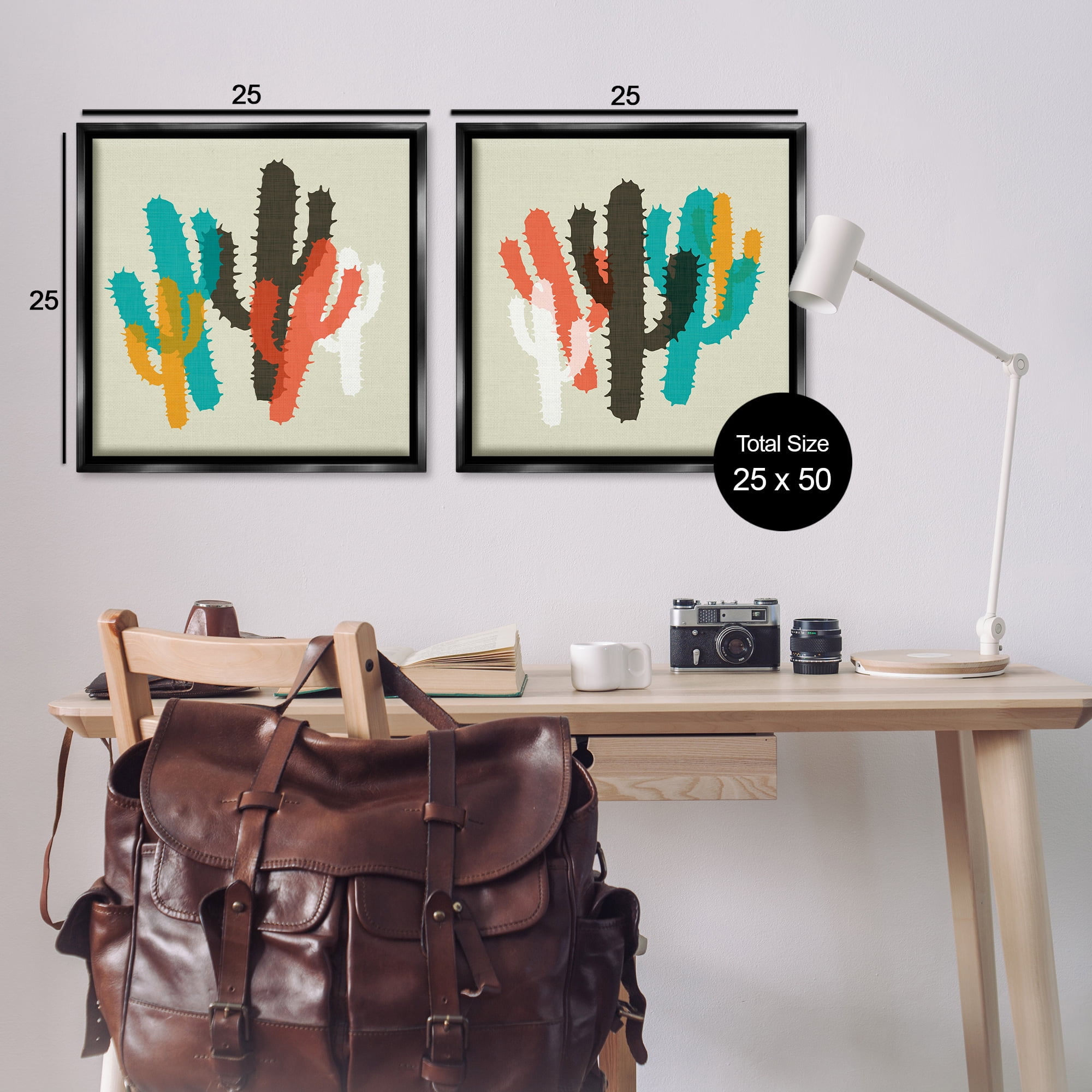 Stupell Industries Vibrant Overlapping Cactus Abstract Painting Black Floater Framed Canvas Art Print Wall Art, 25 x 25, Set of 2