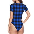 thumbnail image 4 of Fotbe Women Short Sleeve Bodysuit Round Neck Buffalo Plaid Blue Black Bodysuit For Women Round Neck Scoop Neck Long Sleeve Stretch Tops Jumpsuit-Xx-Large, 4 of 9